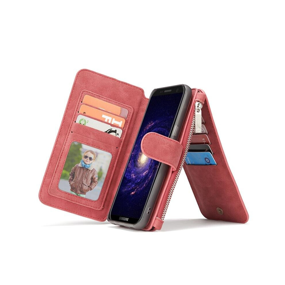 Retro Pu Leather Magnetic Detachable Zipper Wallet Pocket Case For Samsung Galaxy S8 Color Red 7082497841833