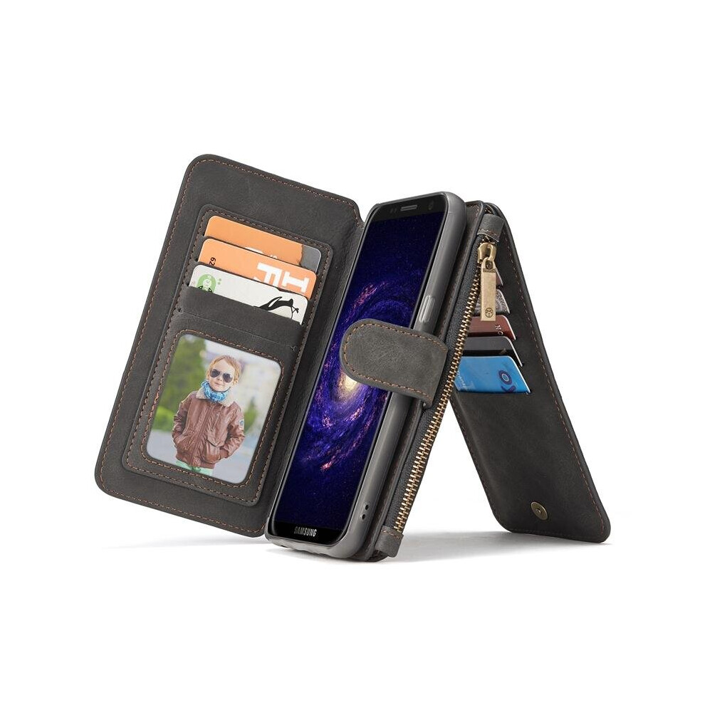 Retro Pu Leather Magnetic Detachable Zipper Wallet Pocket Case For Samsung Galaxy S8 Color Black 7082497841826