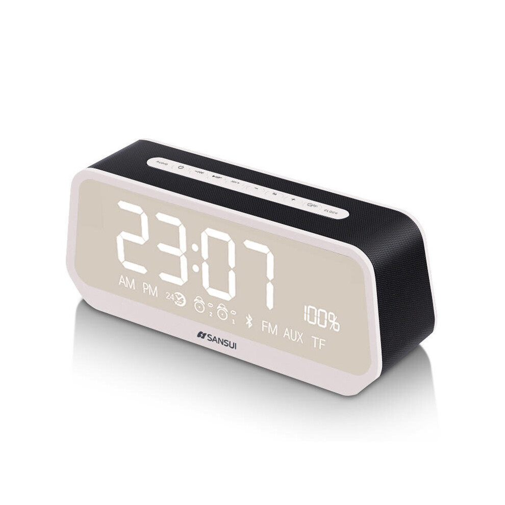 Sansui T26 Led Display Mirror Alarm Clock Tf Card Aux Fm Radio Bass Bluetooth Speaker 840079329882