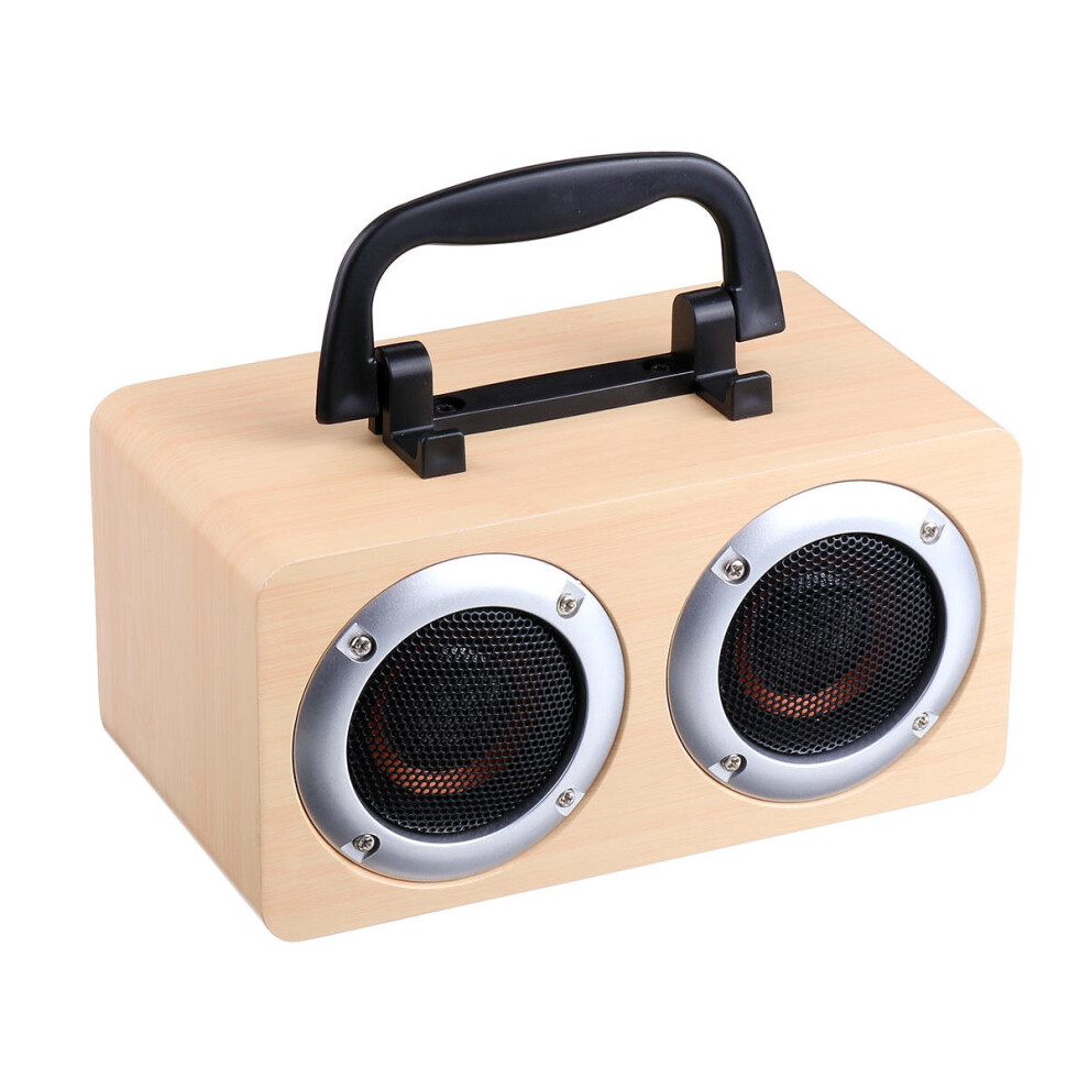 W5b Wooden Wireless Bluetooth Speaker Dual Units Stereo Bass Tf Card Aux Speaker With Mic Color Yellow 840079329738