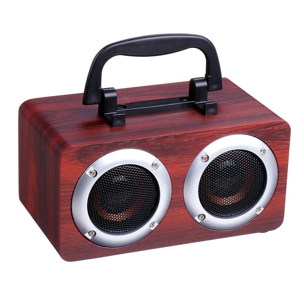 W5b Wooden Wireless Bluetooth Speaker Dual Units Stereo Bass Tf Card Aux Speaker With Mic Color Red 840079329721