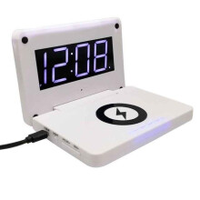 10W Digital Night LED Rectangle Folding Alarm Clock USB Wireless Charger for Samsung Xiaomi Huawei WHITE COLOR