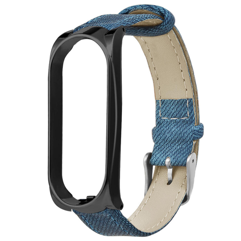 Denim Leather Watch Band Watch Strap Replacement For Xiaomi Miband 4 - Color Blue/Black 840079321824