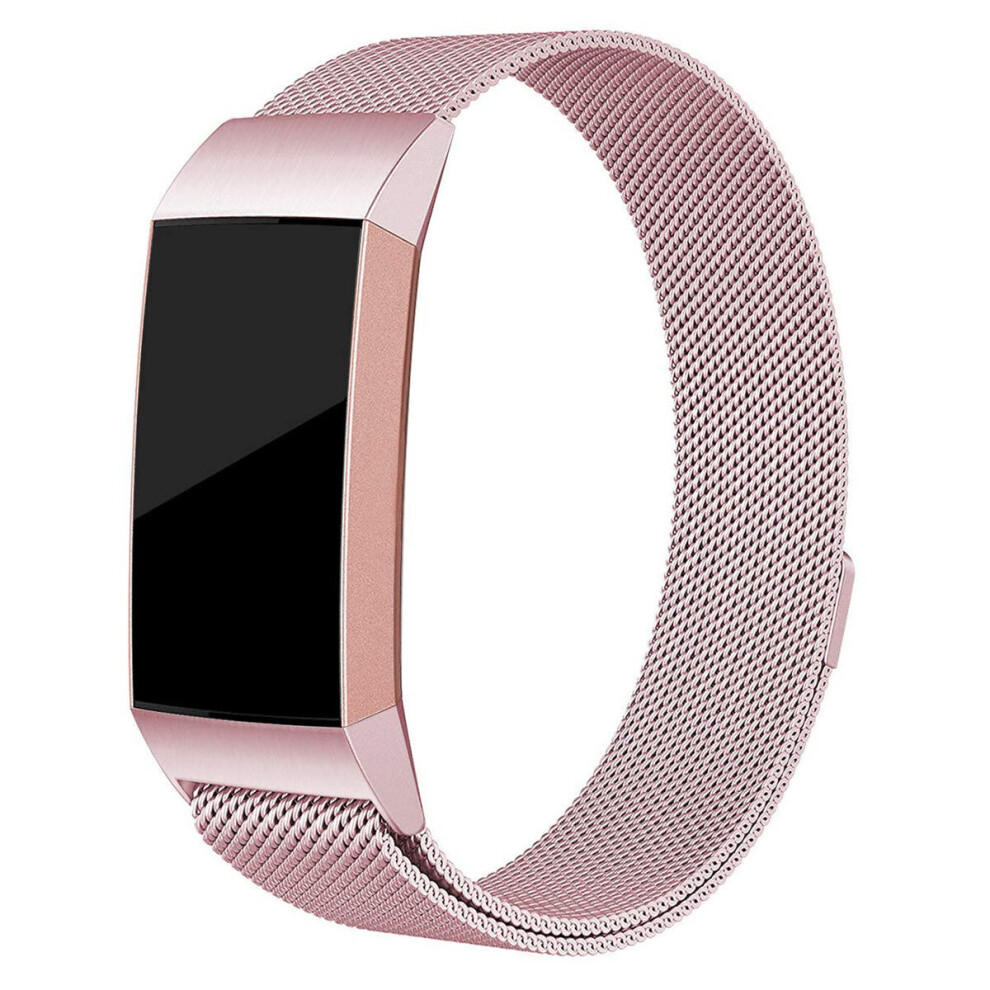 Metal Stainless Steel Milanese Loop Watch Band Strap For Fitbit Charge 3 Rose- Color Gold 840079329127