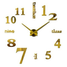 New 3D DIY Mirror Surface Wall Clocks Living Meeting Room Decorative Wall Watches GOLD COLOR