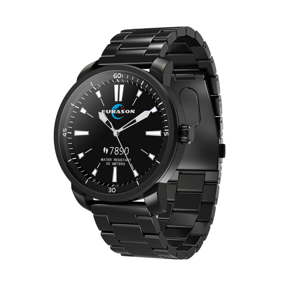 H2 Wireless Charge 5Atm Luminous Hands Sleep Monitor Social Message View Fitness Smart Watch Steel Color Black 840079330987