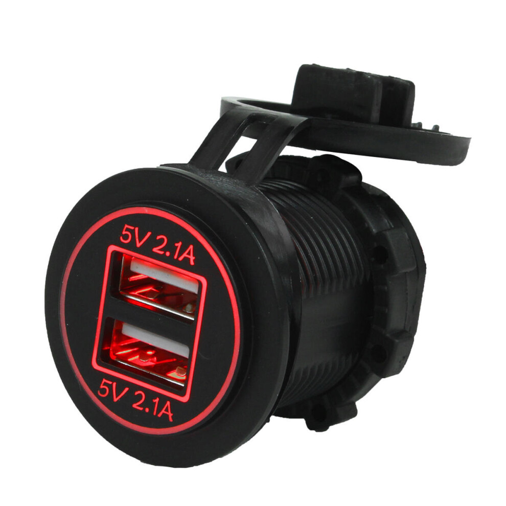 12V-24V Dual 2.1A+2.1A Usb Car Cigarette Lighter Socket Power Adapter Car Charger Color Red 840079110039
