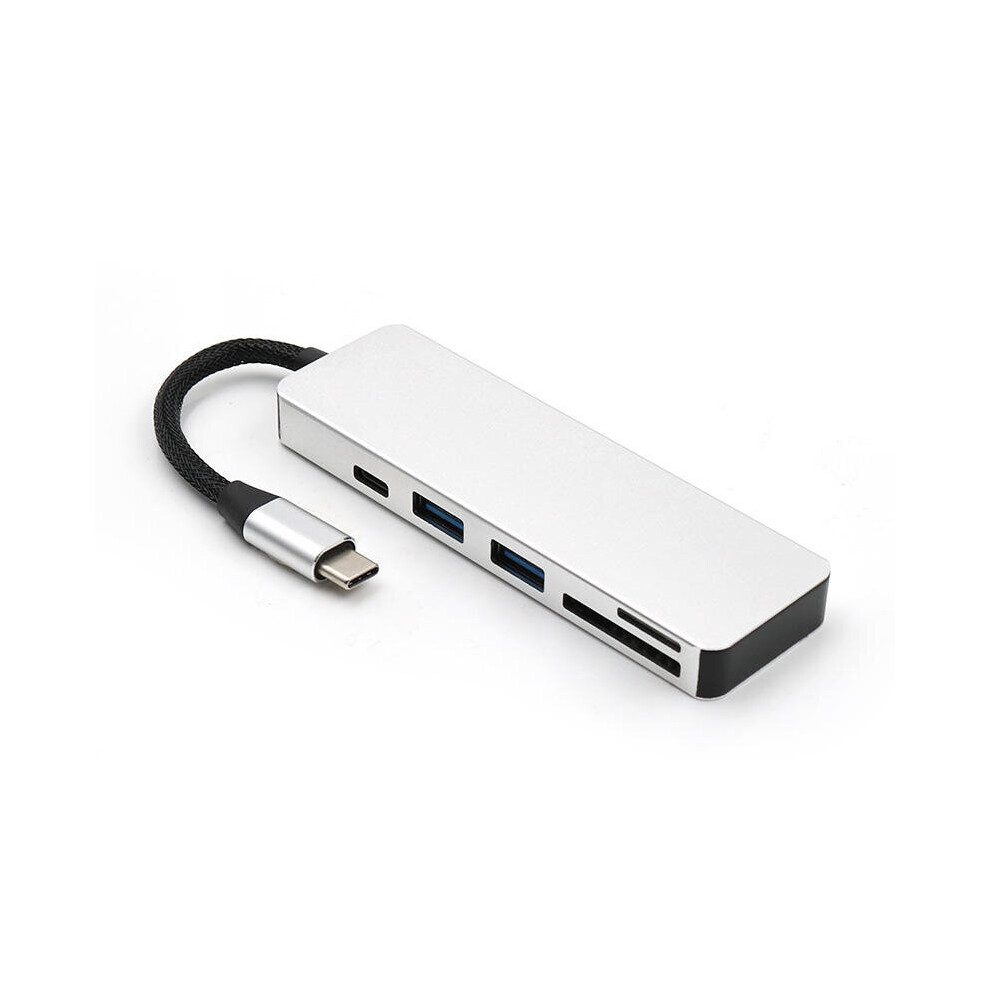 5 In 1 Usb Hub Type-C To 4 Port Usb3.0+Usb2.0+Tf/Micro Sd+Sd Type C Pd Adapter Hub Color Silver 840079122261