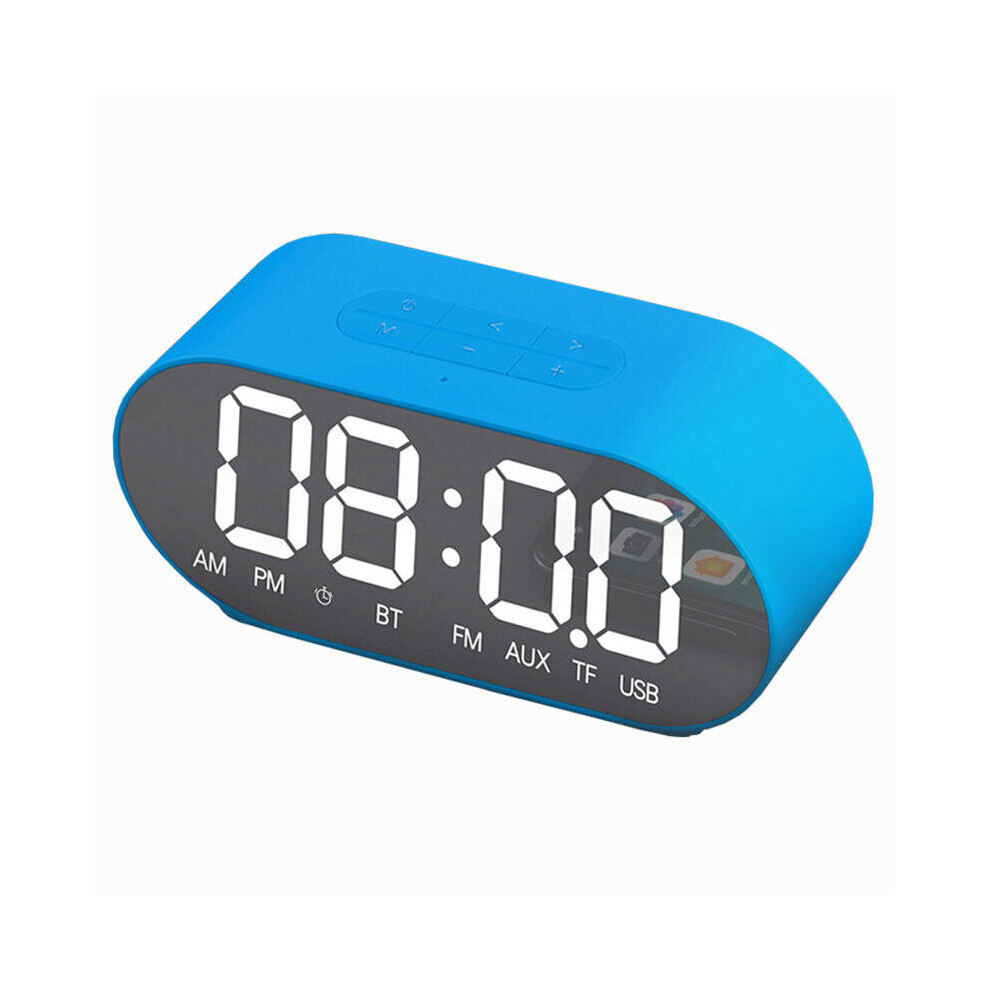P1 Portable Wireless Tooth Speaker Led Display Mirror Alarm Clock Subwoofer With Mic Color Blue 840079136848