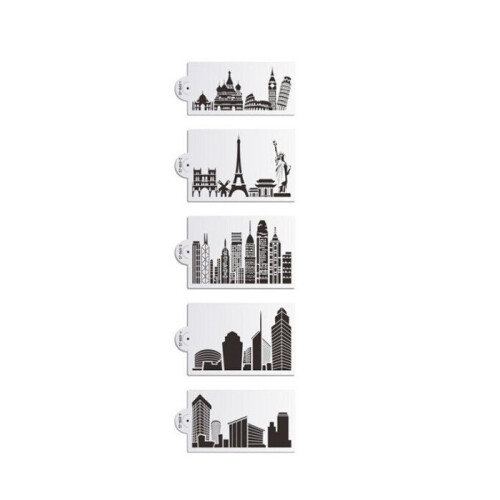 2SETS  5Pcs/Set Plastic Civic Architecture Stencils Fondant Cake Mold Cookie Baking Mould Decorating Tool