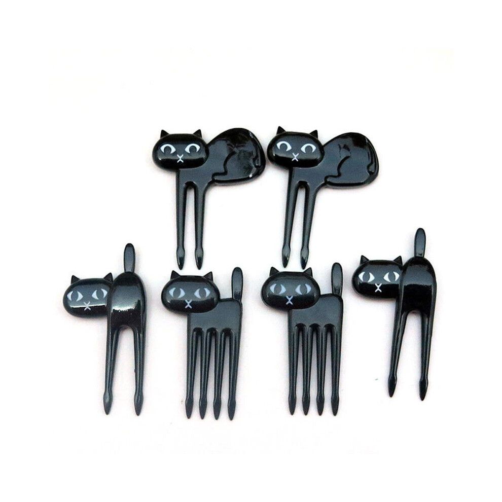 6Pcs Mini Animal Fork Fruit Picks Cute Cartoon Cat Children Fork Toothpick Bento Lunch Box Decor Accessories Black