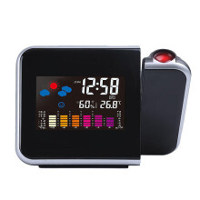 Station météo à projection LED, hygromètre et thermomètre numériques sans fil avec réveil - couleur noire