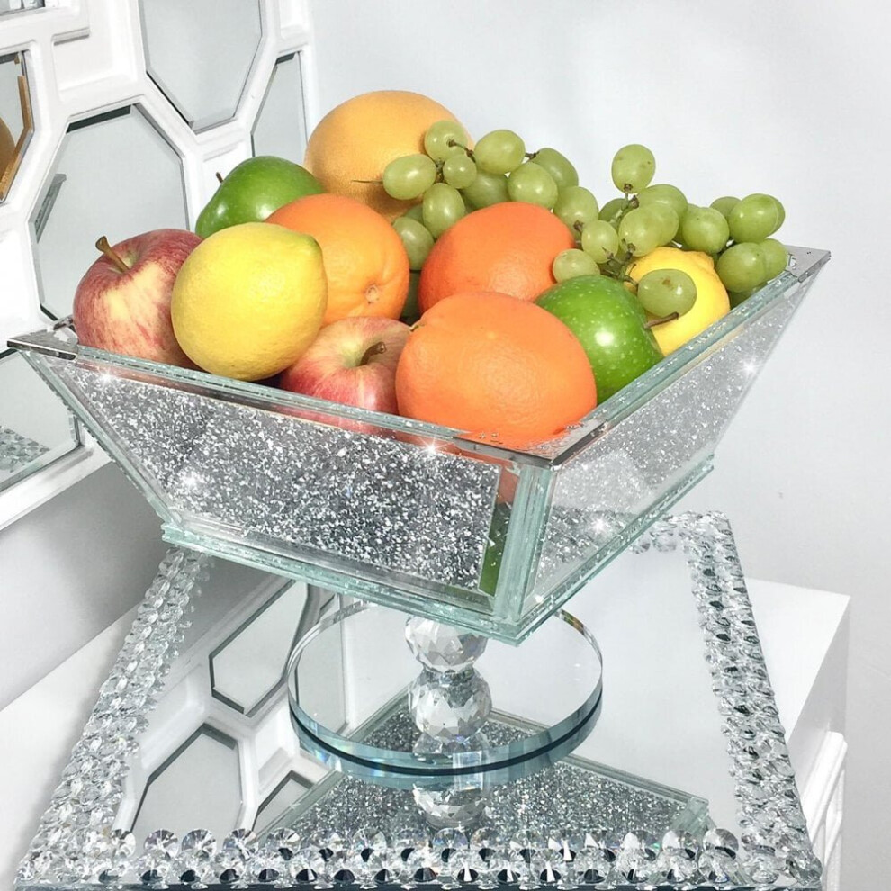XXL Crush Diamond Fruit Bowl Silver Romany Square Crushed Bling