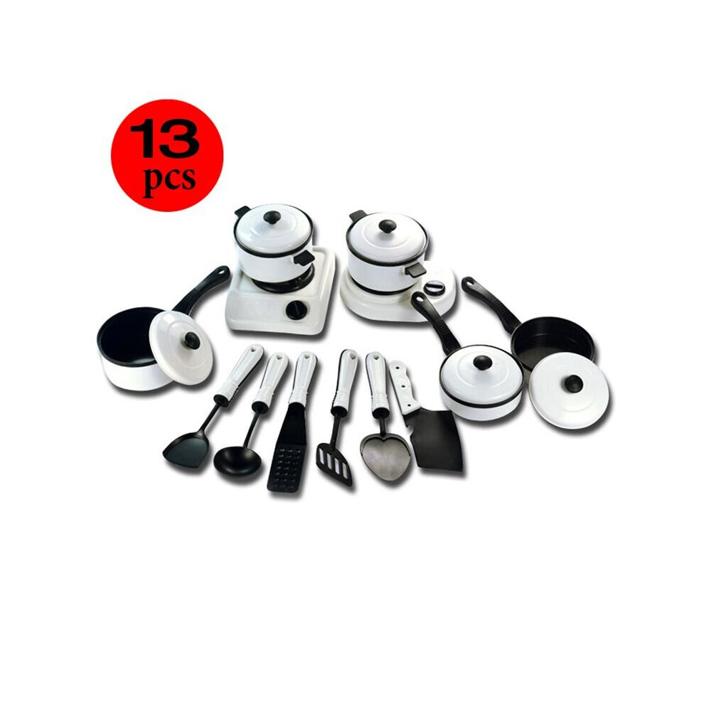 (White) 13Pcs Kitchen Cooking Utensils Set Kids Pretend Toy