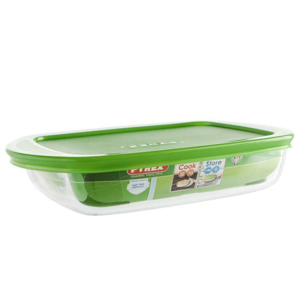 Pyrex Cook & Store  Rectangular Dish With Lid 750ml Clear/Green