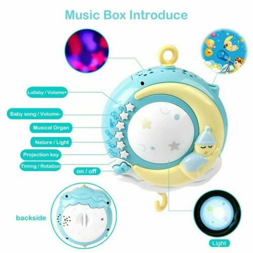 Dripex (blue) Baby Musical Bed Bell Cot Moon & Star Dream Light 1