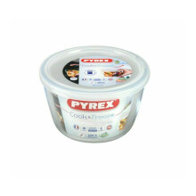 Pyrex Classic Round Glass Dish with Plastic Lid 1.7L White