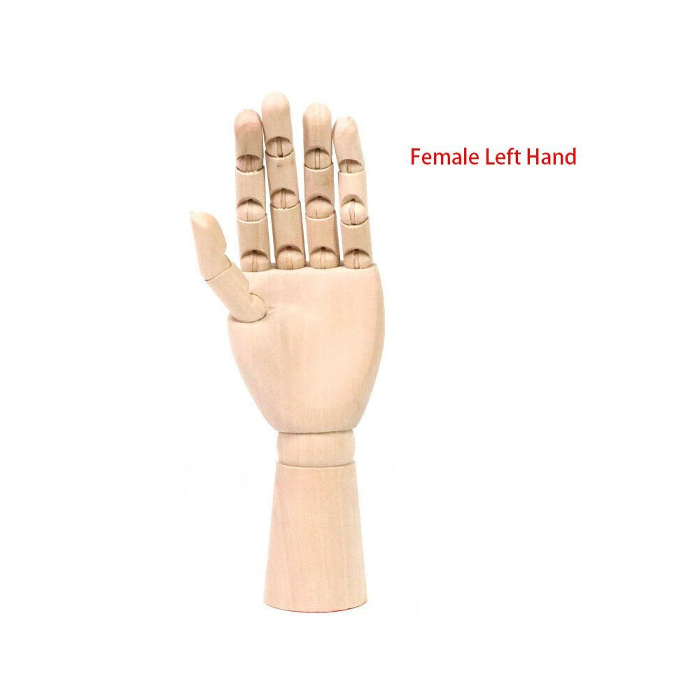 (10" Female Left Hand) Wooden Hand Model Drawing Jointed Movable Fingers