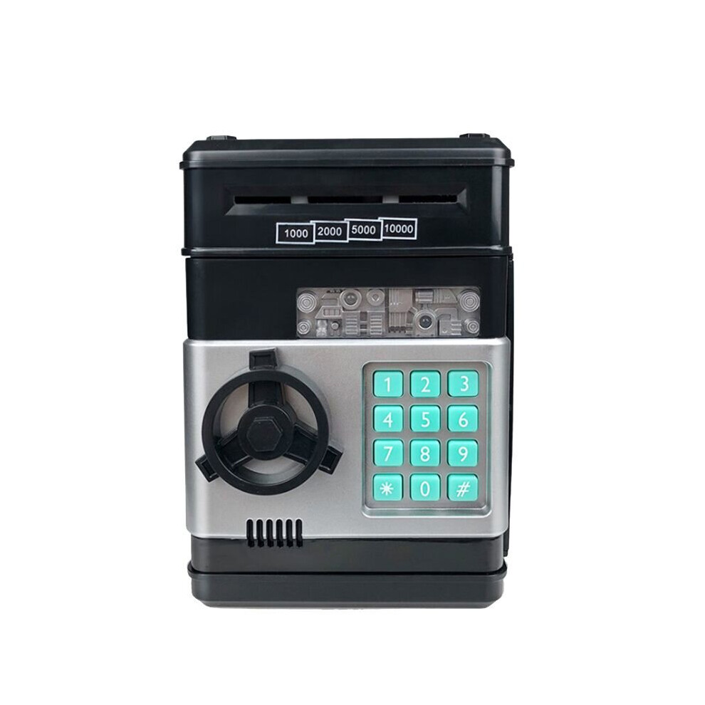 (Black) Electronic Piggy Bank Password Safe Money Saving Box Kids Black