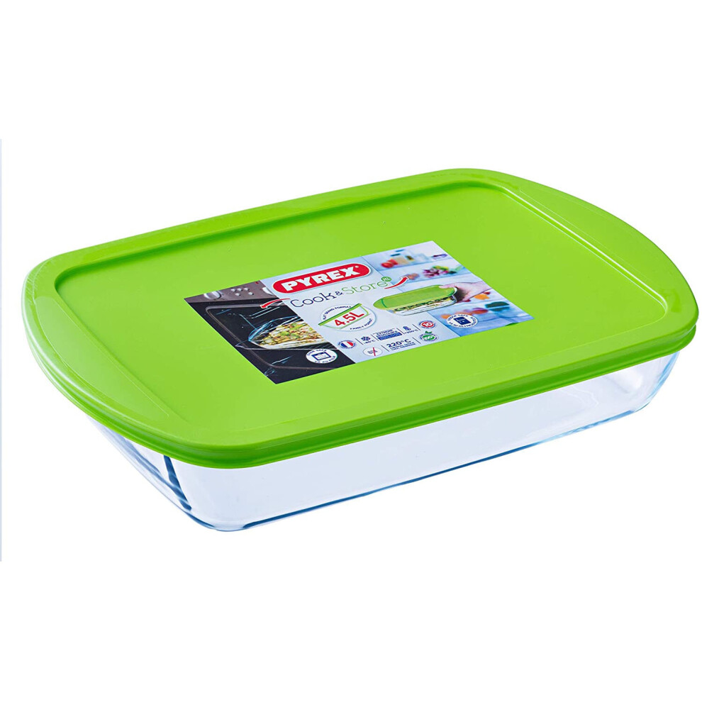 Pyrex Cook & Store Rectangular Roaster with Airtight Lid 4.5L Green