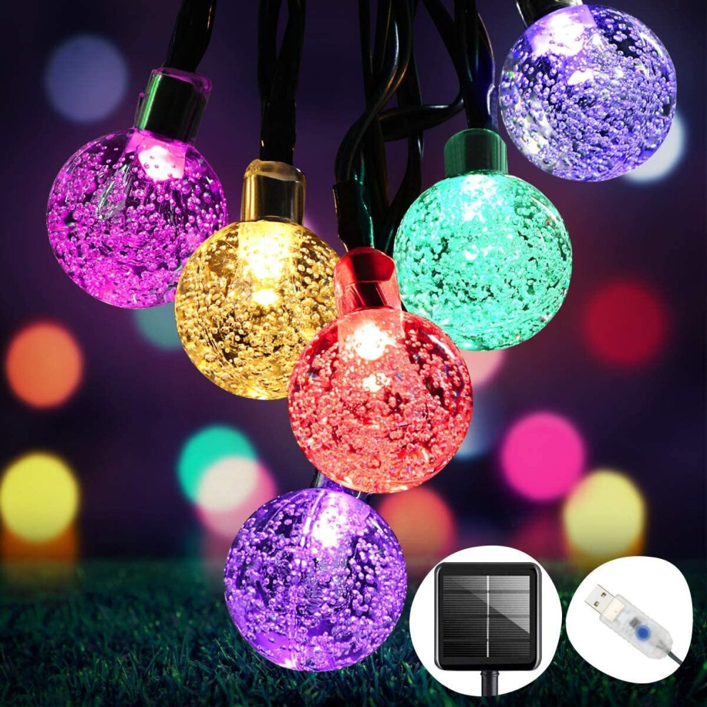 (Multicolour) OMERIL Solar Garden Lights,26Ft 50 LEDs Solar Lights Outdoor Garden Waterproof, Dual Solar Powered/USB Powered String Lights for Home,Ga