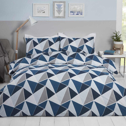 (Double) Triangular Geometric Patterened Bedding Set Leo Navy Duvet Cover Set