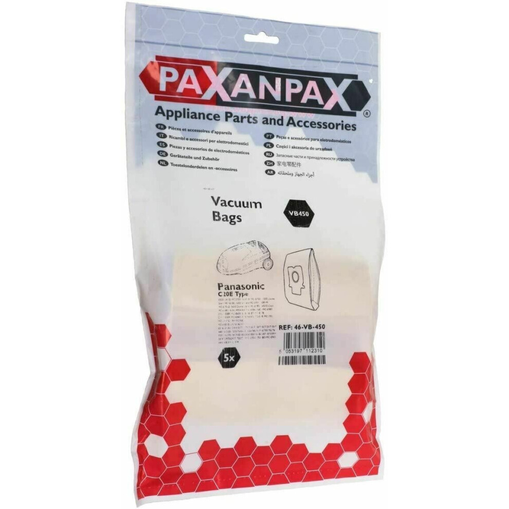 Paxanpax VB450 Pack of 5 Bags for Panasonic Cylinder Vacuums C20E Type
