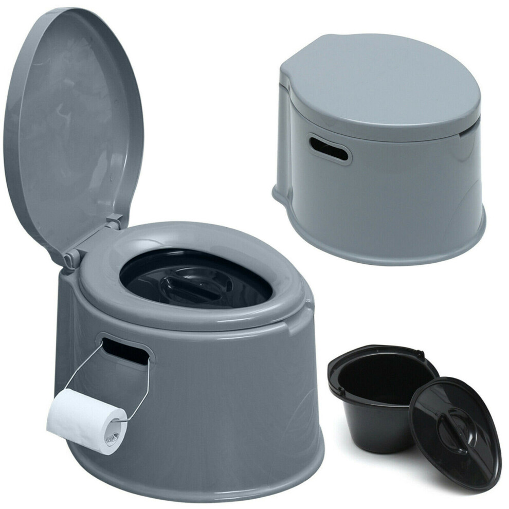 (Grey ) 5L Portable Camping Toilet Potty Removable Bucket