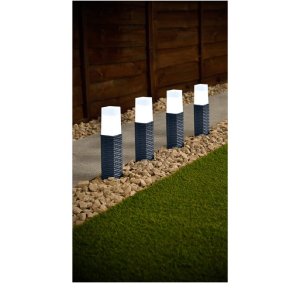 Outdoor 4pk Solar Powered Rattan Effect Post Garden  Solar Lights G-0256