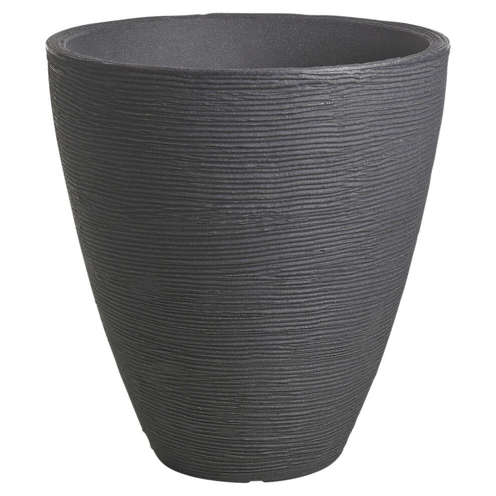 (Charcoal , x1) Round Plastic Ribbed Plant Flower Planter Pots Set