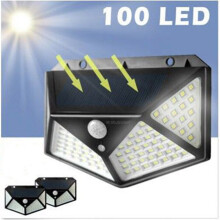 Luz de pared solar de 100 LED con sensor de movimiento PIR, para exteriores, lámpara de jardín, impermeable