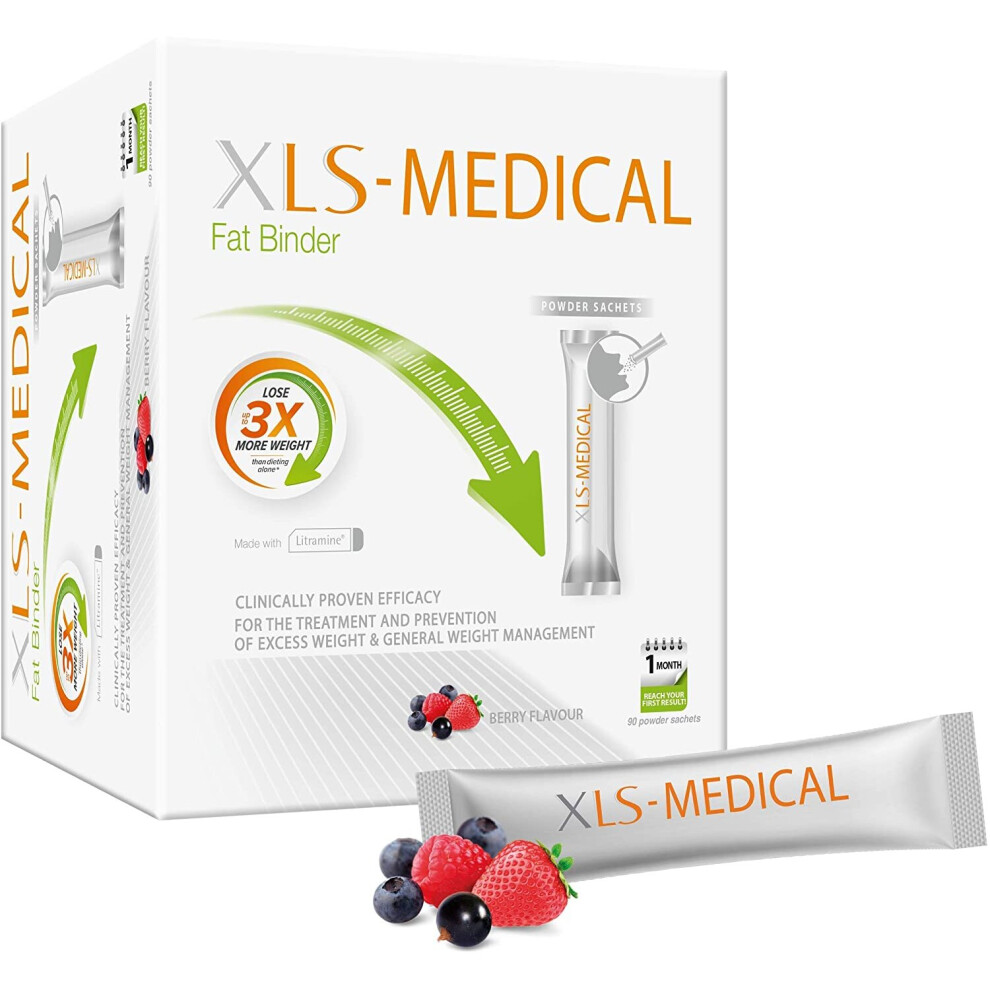 XLS-Medical Fat Binder Sachets, Berry Flavour - 90 Sachets, 30 Days Weight Loss EXPIRY NOV21