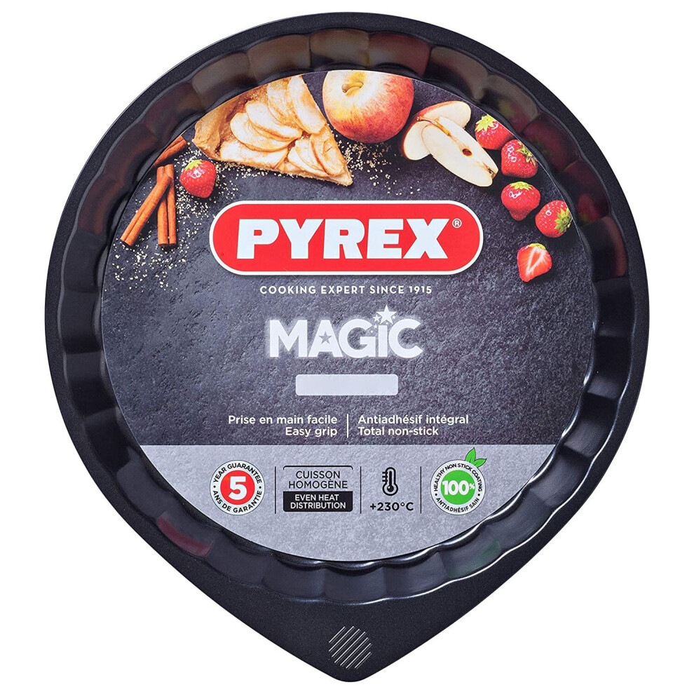 Pyrex Magic Metal Flan Pan Non Stick Coating Easy Grip 30Cm Black