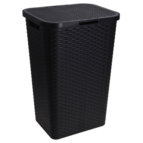 URBN Living (Black) 60L Large Plastic Rattan Laundry Bin Basket Hamper