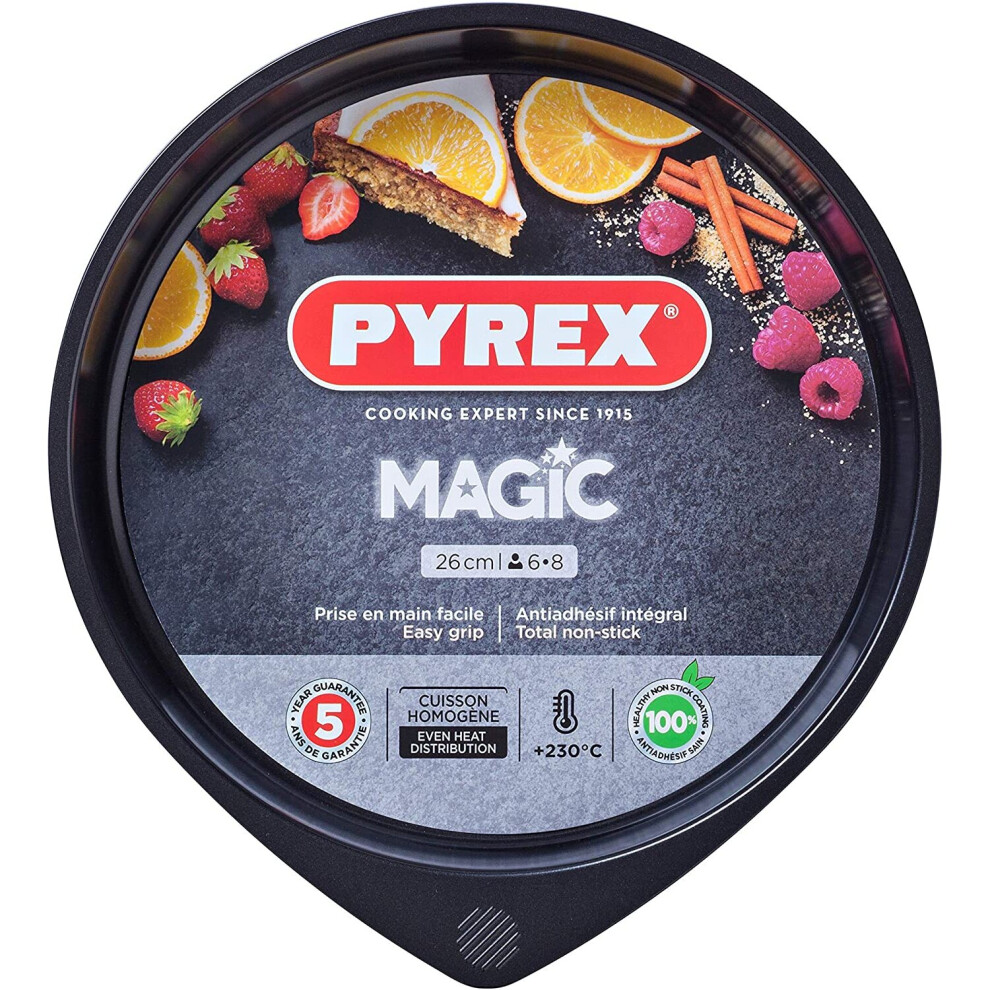 Pyrex Magic Metal Cake Pan Non Stick Coating Easy Grip 26cm Black