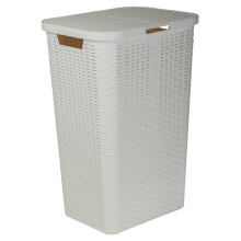 (White) 60L Large Plastic Rattan Laundry Bin Basket Hamper