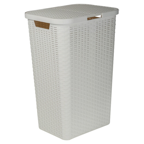 URBN Living (White) 60L Large Plastic Rattan Laundry Bin Basket Hamper