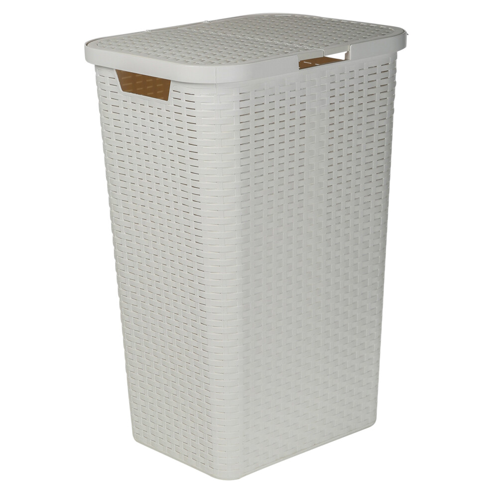 (White) 60L Large Plastic Rattan Laundry Bin Basket Hamper