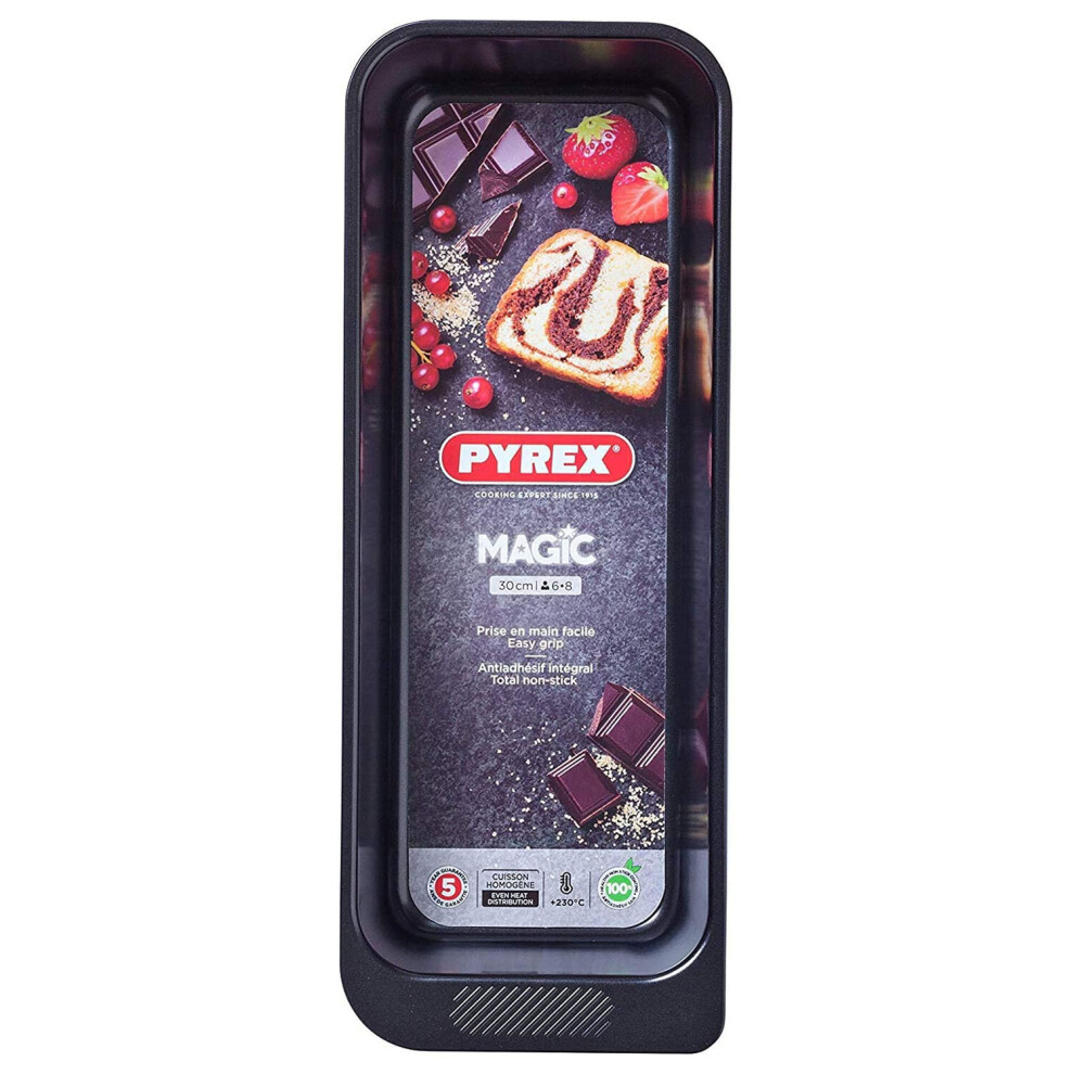 Pyrex Magic Metal Loaf Pan Carbon Steel Non Stick Easy Grip 30cm Black