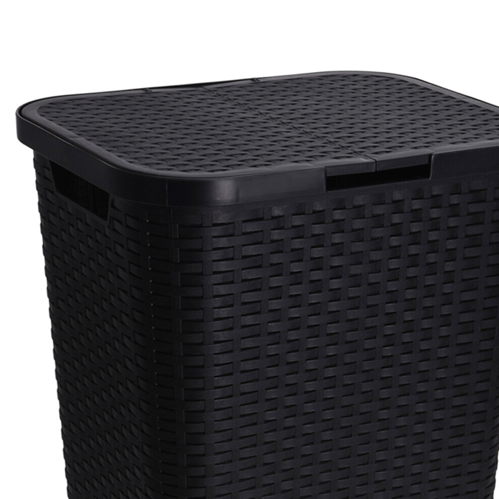 Black 60L Large Plastic Rattan Laundry Bin Basket Hamper