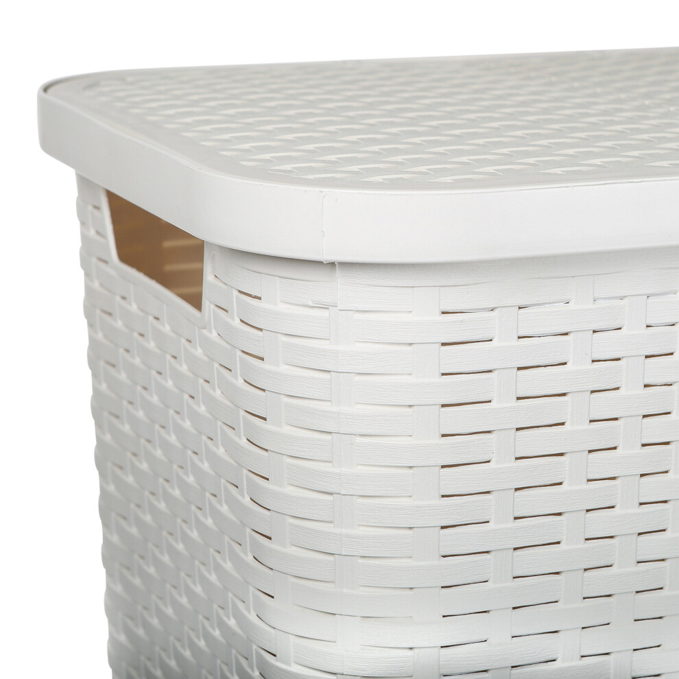 White 60L Large Plastic Rattan Laundry Bin Basket Hamper