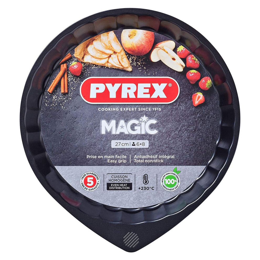 Pyrex Magic Metal Flan Pan Non Stick Coating Easy Grip 27Cm Black