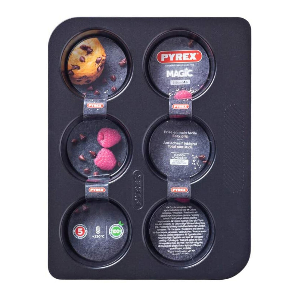 Pyrex Magic Muffin Tray 6 Cup Carbon Steel Non Stick Coating Black