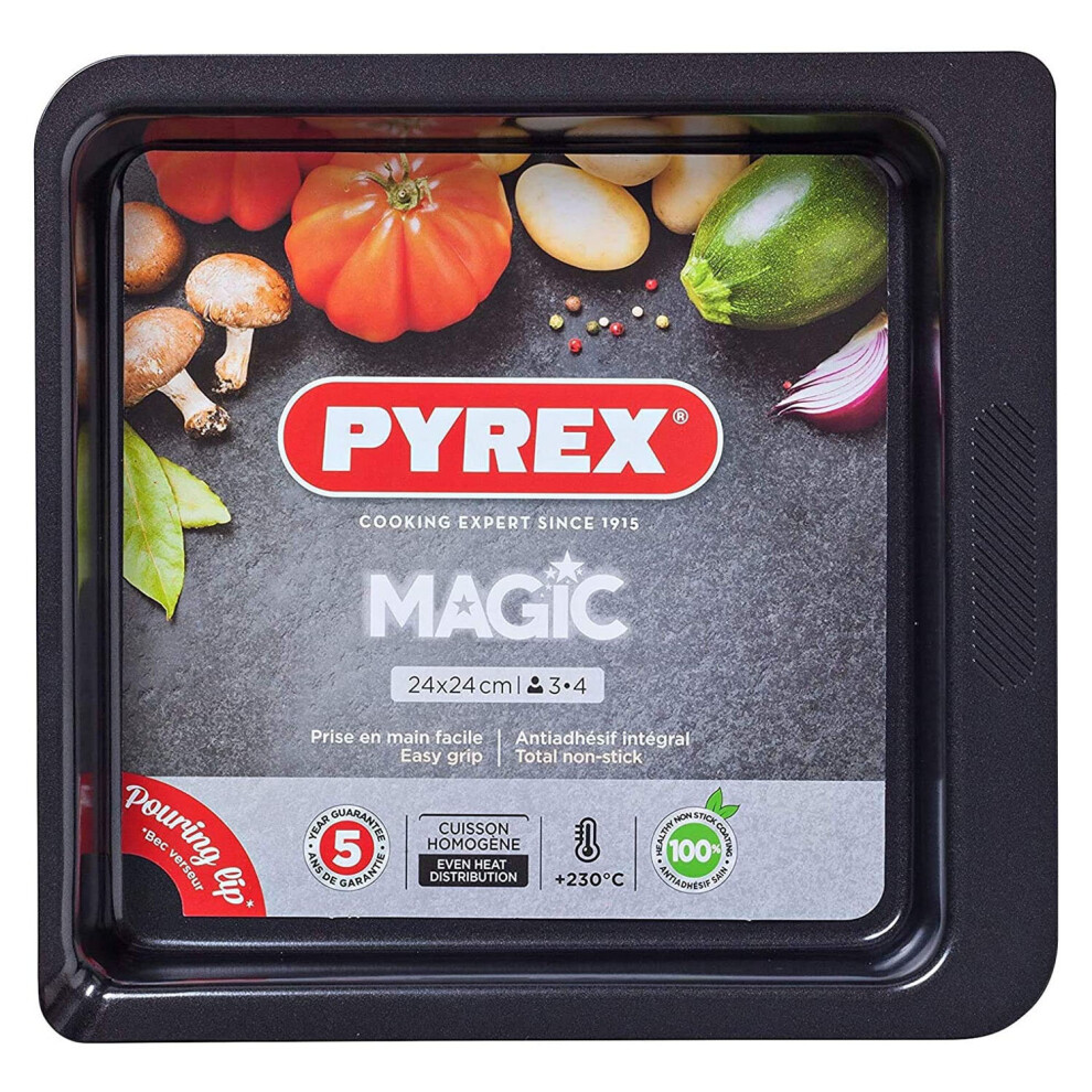 Pyrex Magic Square Roaster Carbon Steel Non Stick 24 x 24cm Black