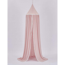 (Pink, Size fits all|Cotton with PomPom) Yarn Balls Kids Bed Canopy With Pom Pom Hanging/mosquito Net For Baby Crib, Castle Game Tent, Nursery Play Room Decor
