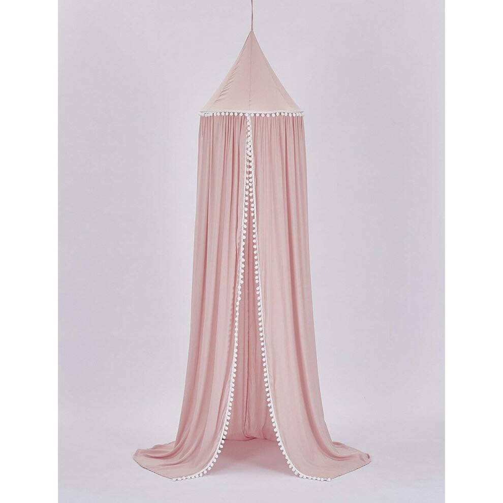 (Pink, Size fits all|Cotton with PomPom) Yarn Balls Kids Bed Canopy With Pom Pom Hanging/mosquito Net For Baby Crib, Castle Game Tent, Nursery Play Ro