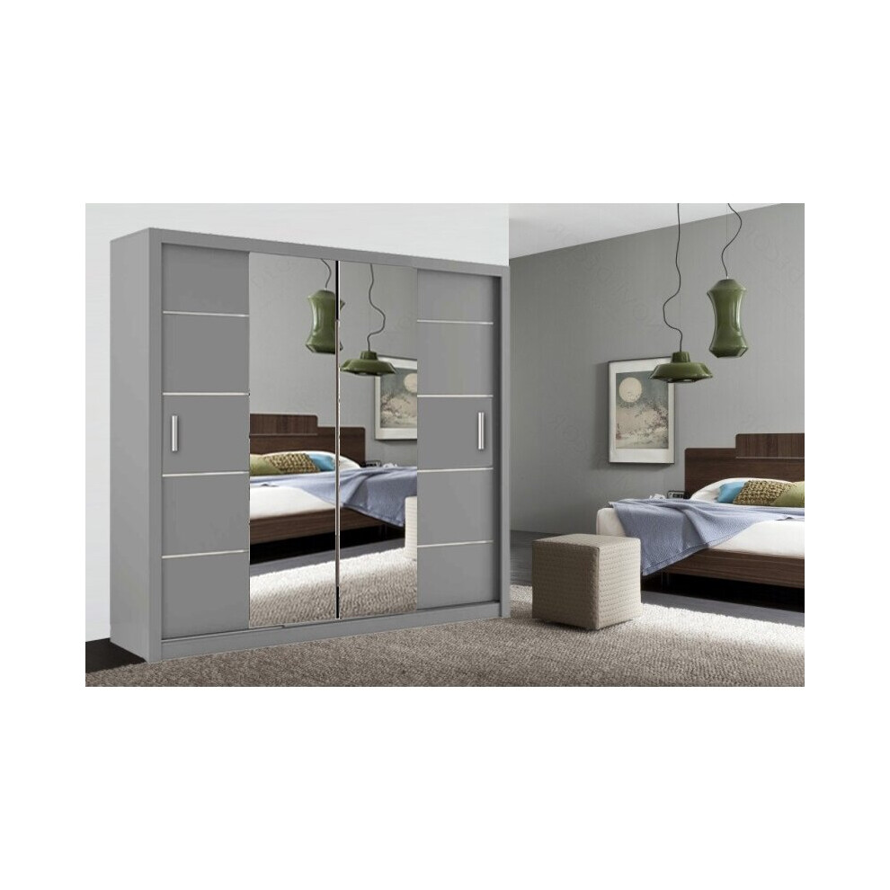 (Grey, 180cm) Oslo Mirror Bedroom Sliding Wardrobe