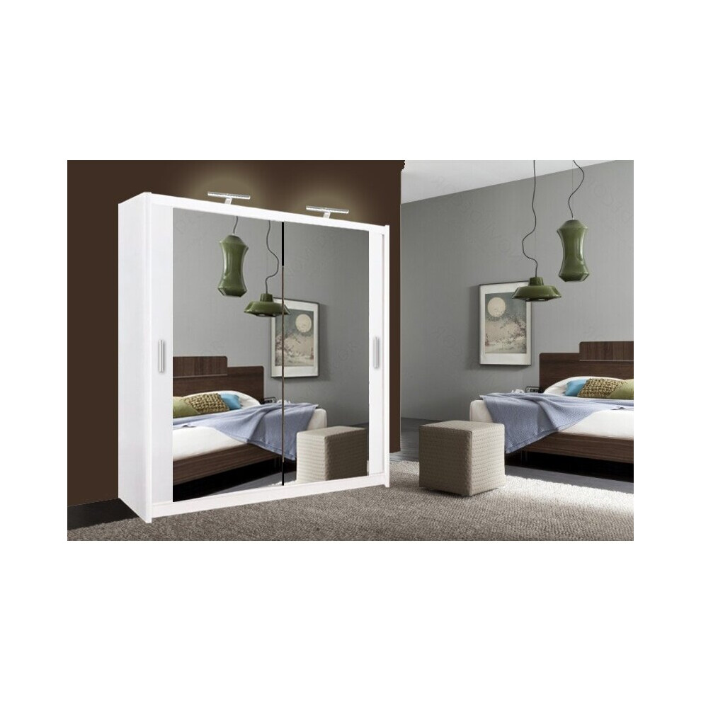 (White) Milan Full Mirror Bedroom Sliding Wardrobe 203cm