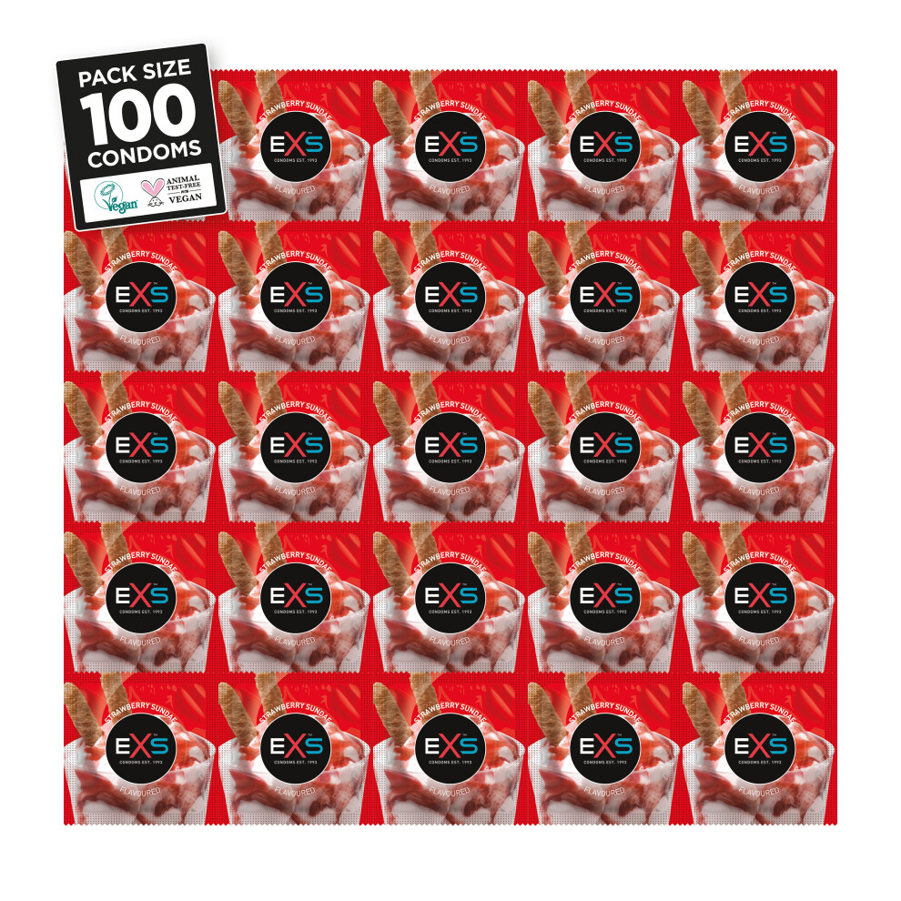 100 x Exs Strawberry Flavoured Condoms | Vegan | Bulk Wholesale Sealed Pack