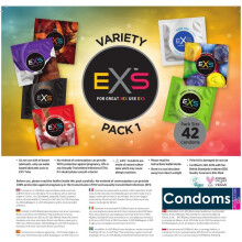 42 x Exs Condoms Pack | Black Latex Nano Thin Ribbed Dotted Flavoured